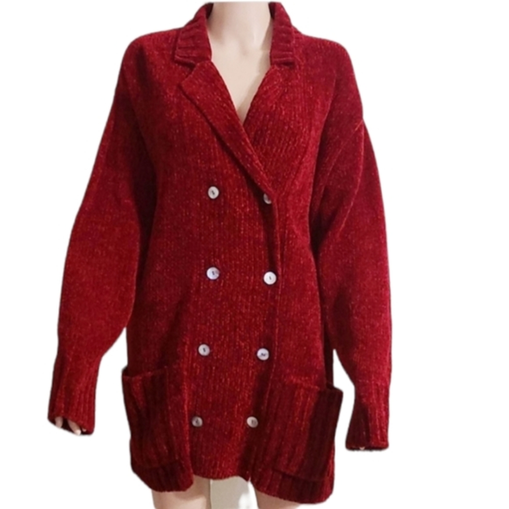 Jones New‎ York Burgundy Double Breasted Coat Jacket  Size M